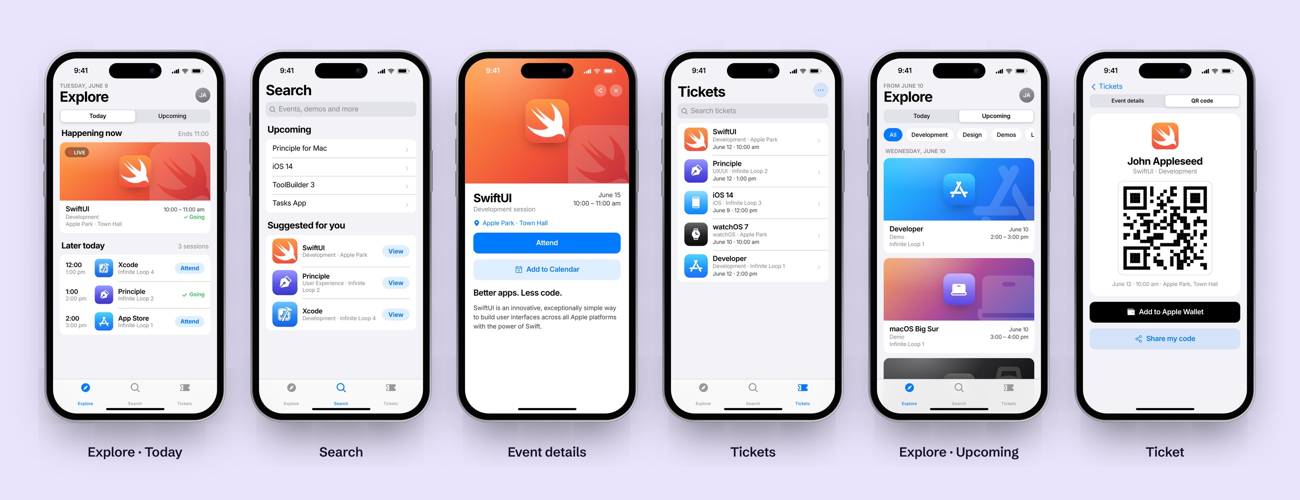 High-fidelity designs of six screens