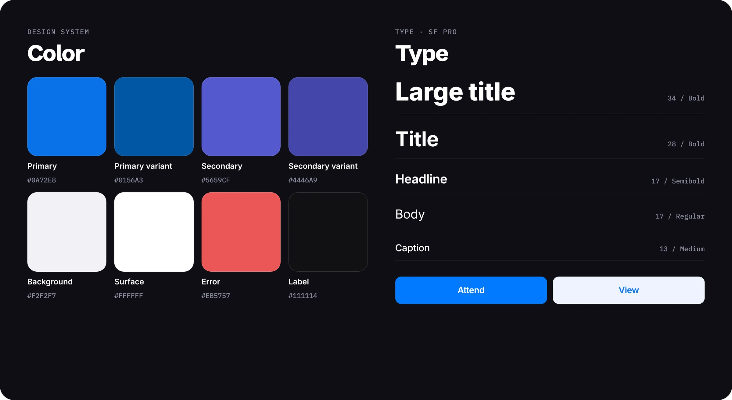 Color theme: primary, variants, background, surface and error colors