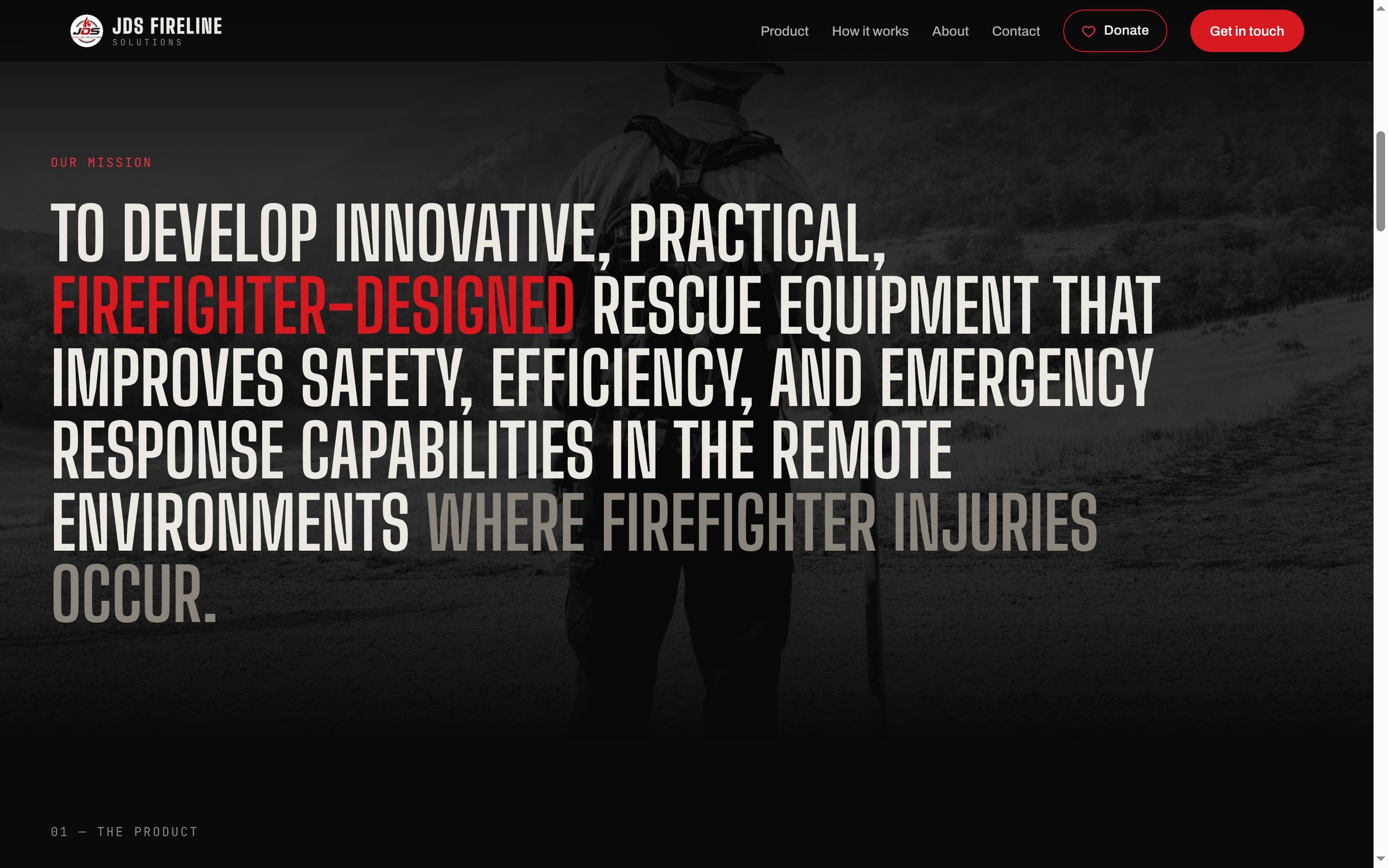 Mission statement over a firefighter photo