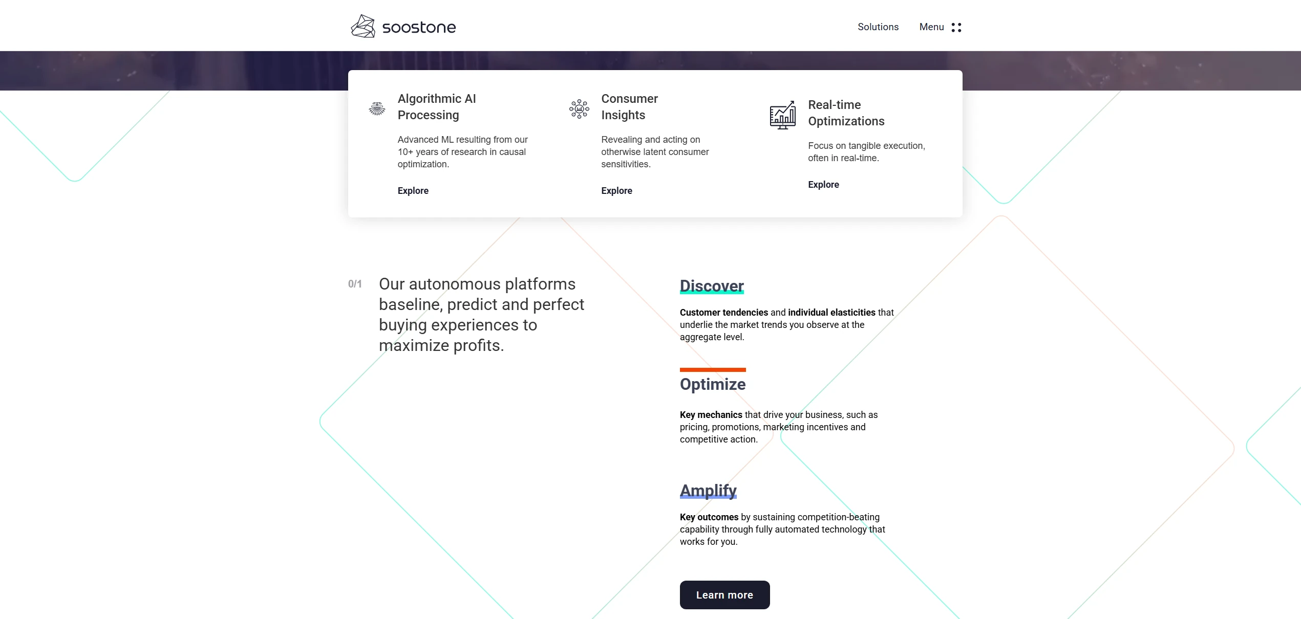 Capabilities card and the discover, optimize, amplify platform story